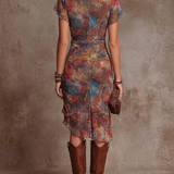 Vestido midi plisado con escote en V