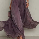 Vestido maxi de chiffon con cuello en V y abertura de color morado