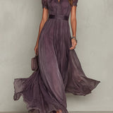 Vestido maxi de chiffon con cuello en V y abertura de color morado