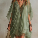 Vestido mini vaporoso de chiffón verde con escote en V