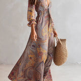 Vestido maxi de chifón con estampado Paisley y escote en V