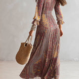Vestido maxi de chifón con estampado Paisley y escote en V