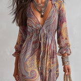 Vestido maxi de chifón con estampado Paisley y escote en V