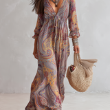 Vestido maxi de chifón con estampado Paisley y escote en V