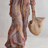 Vestido maxi de chifón con estampado Paisley y escote en V