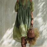 Vestido Midi de Chifón Verde con Hombros Descubiertos