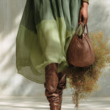 Vestido Midi de Chifón Verde con Hombros Descubiertos