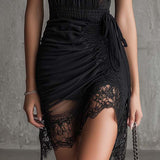 Vestido mini de chifón negro con cintura plisada
