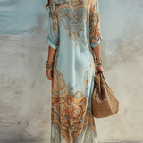 Vestido Maxi Azul con Estampado Floral