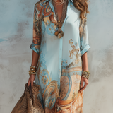 Vestido Maxi Azul con Estampado Floral