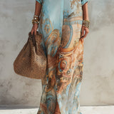 Vestido Maxi Azul con Estampado Floral
