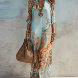 Vestido Maxi Azul con Estampado Floral