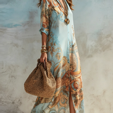 Vestido Maxi Azul con Estampado Floral