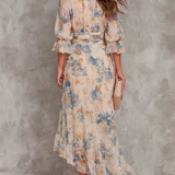 Vestido maxi de chifón irregular con estampado floral