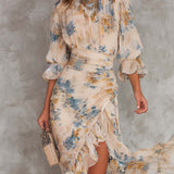 Vestido maxi de chifón irregular con estampado floral