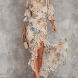 Vestido maxi de chifón irregular con estampado floral
