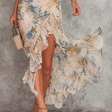 Vestido maxi de chifón irregular con estampado floral