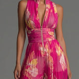 Mono sin mangas en chiffon plisado con cremallera
