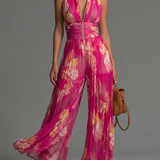 Mono sin mangas en chiffon plisado con cremallera
