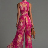 Mono sin mangas en chiffon plisado con cremallera