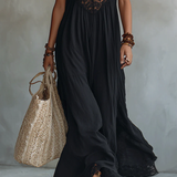 Vestido Maxi Negro sin mangas con encaje bohemio
