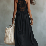 Vestido Maxi Negro sin mangas con encaje bohemio
