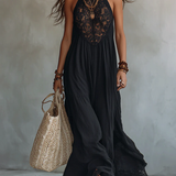 Vestido Maxi Negro sin mangas con encaje bohemio