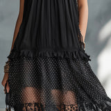 Pabla | Vestido mini transparente de topos con volantes y borde de encaje negro