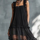 Pabla | Vestido mini transparente de topos con volantes y borde de encaje negro