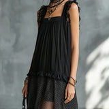 Pabla | Vestido mini transparente de topos con volantes y borde de encaje negro