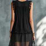 Pabla | Vestido mini transparente de topos con volantes y borde de encaje negro