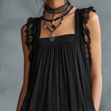 Pabla | Vestido mini transparente de topos con volantes y borde de encaje negro