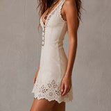 Gabriela | Vestido mini de encaje marfil con escote en V