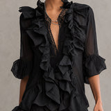 Anaís | Vestido mini de gasa negra con volantes