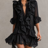 Anaís | Vestido mini de gasa negra con volantes