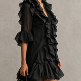 Anaís | Vestido mini de gasa negra con volantes