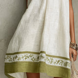 Ágata | Vestido mini línea A sin mangas blanco y verde oliva con flores