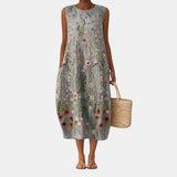 Amaranta | Vestido de flores bordadas sobre gris