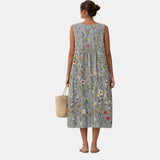 Amaranta | Vestido de flores bordadas sobre gris