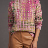Marlena | Jersey de cuello alto de rejilla en rosa y verde