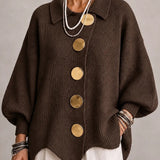 Enriqueta | Cárdigan oversize de canalé con bajo ondulado, marrón chocolate