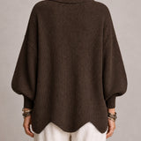 Enriqueta | Cárdigan oversize de canalé con bajo ondulado, marrón chocolate