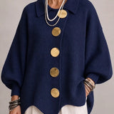 Catalina | Cárdigan oversize de canalé con bajo ondulado, azul marino
