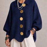 Catalina | Cárdigan oversize de canalé con bajo ondulado, azul marino