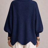 Catalina | Cárdigan oversize de canalé con bajo ondulado, azul marino