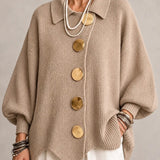 Florencia | Cárdigan oversize de canalé con bajo ondulado, beige arena