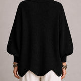 Montserrat | Cárdigan oversize de canalé con bajo ondulado, negro