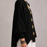 Montserrat | Cárdigan oversize de canalé con bajo ondulado, negro