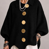 Montserrat | Cárdigan oversize de canalé con bajo ondulado, negro