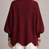Rosalía | Cárdigan oversize de canalé con bajo ondulado, burdeos